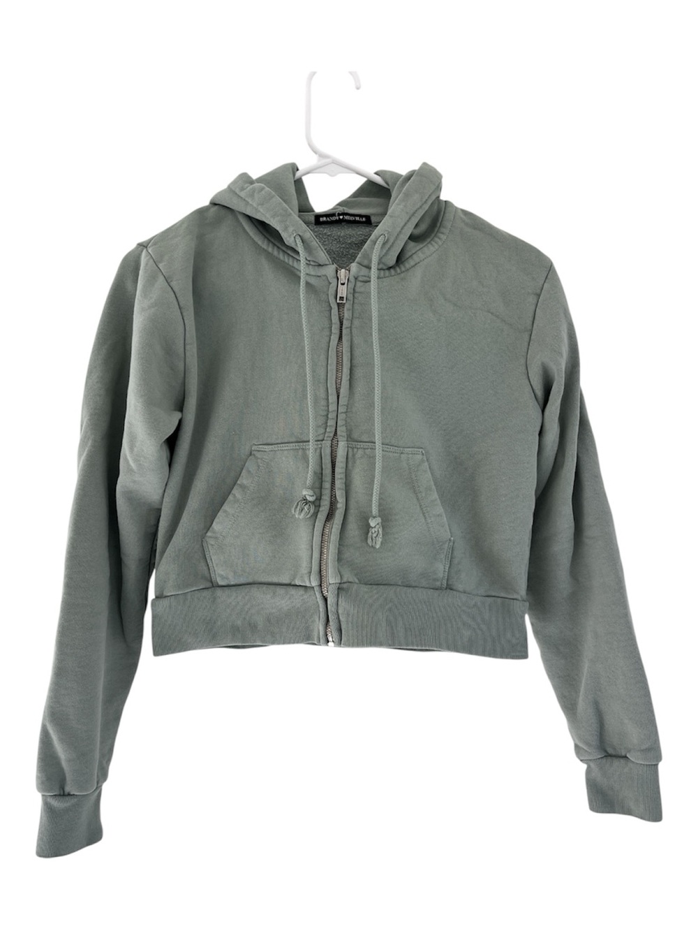Brandy Melville Sage Green Cropped Zip Hoodie